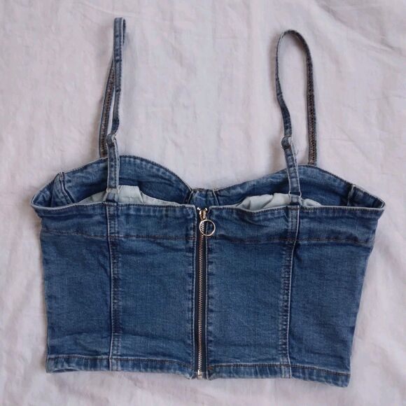Pacsun Bustier Top Blue Denim Spaghetti Strap Cropped Top Women's Size Large - Picture 5 of 6